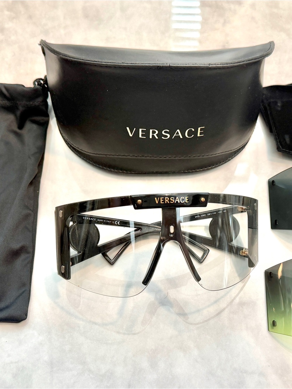 Versace Black Shield Visor Sunglasses with Branded Case